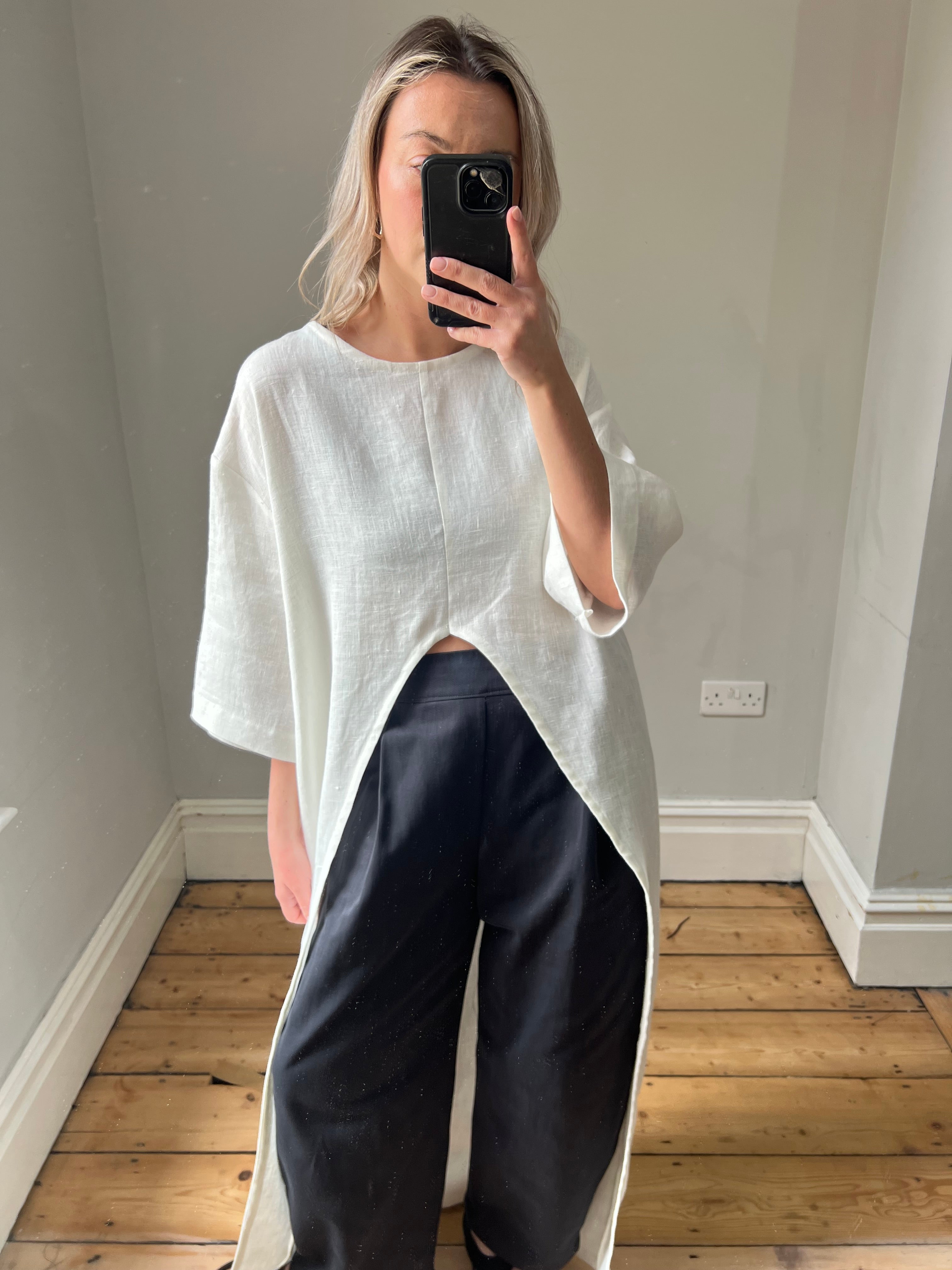 Linen Longline Split T-Shirt