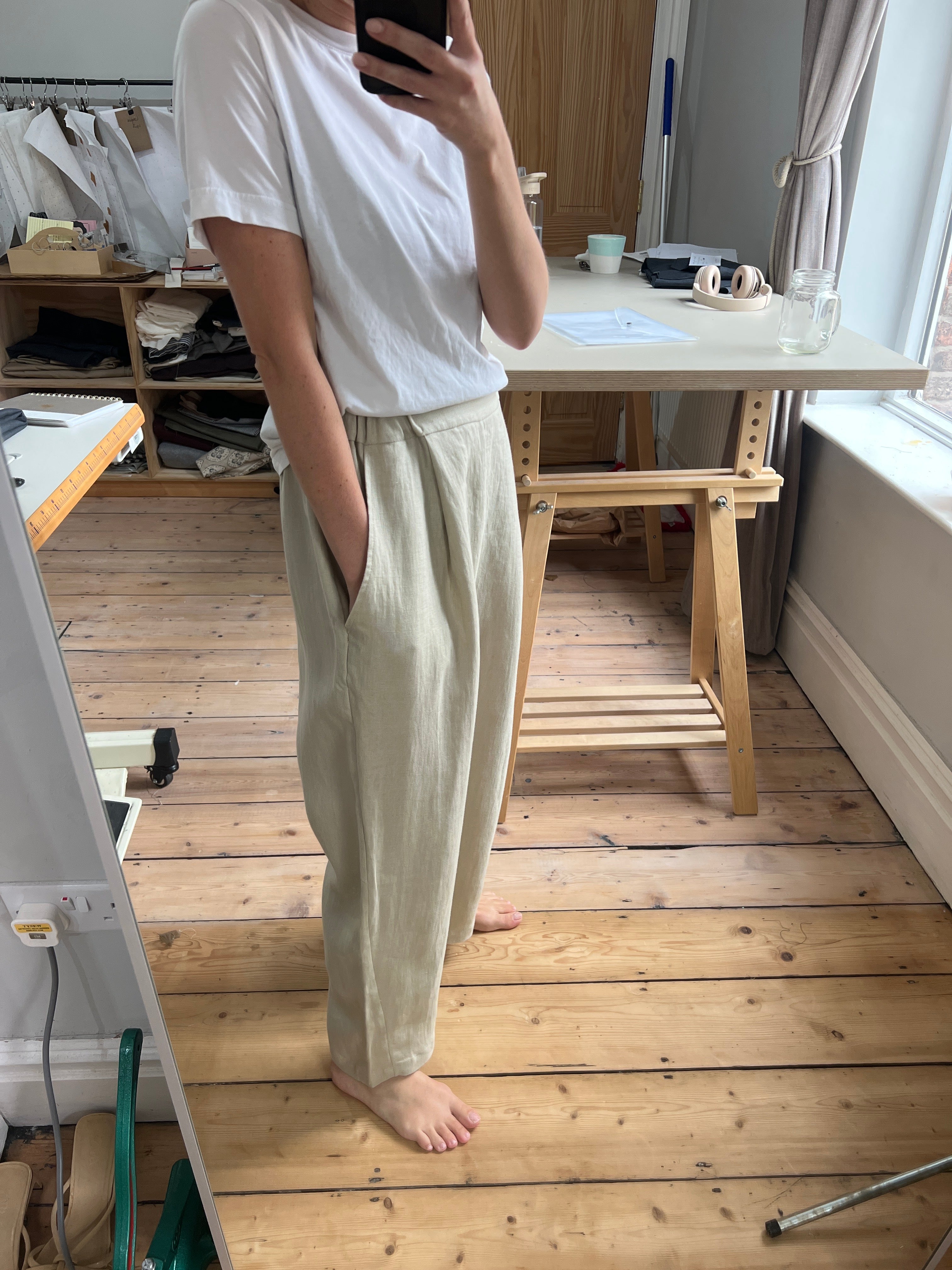 Tapered Leg Linen Trousers