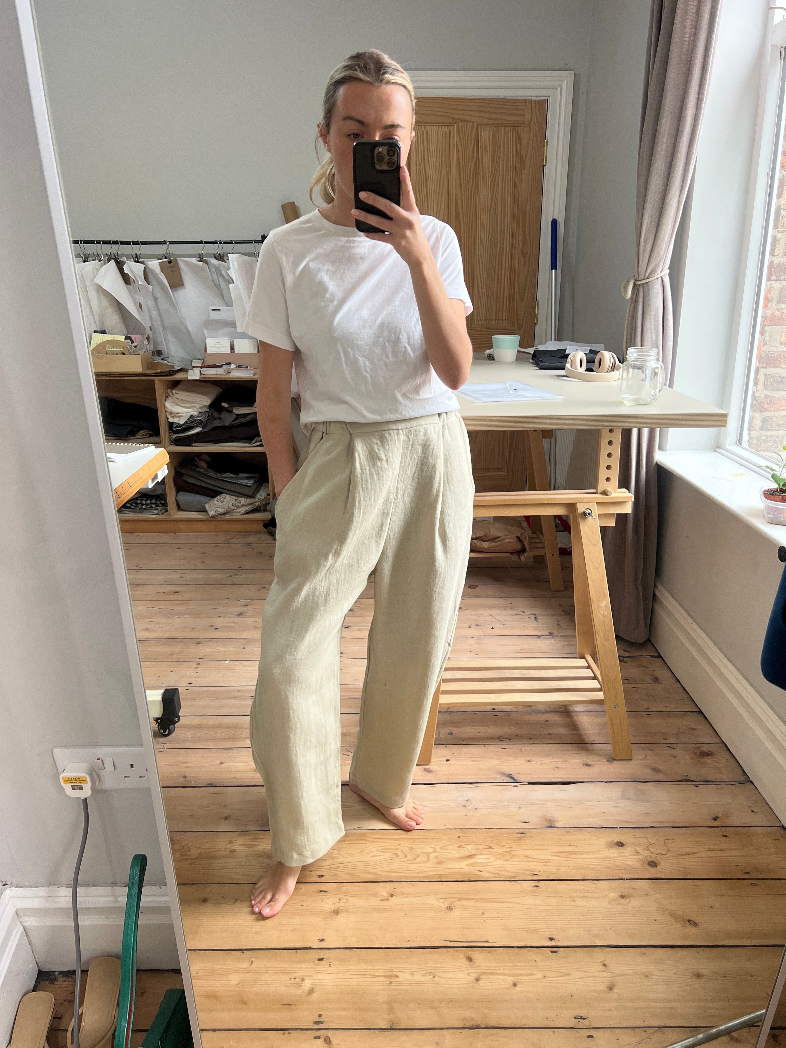 Tapered Leg Linen Trousers