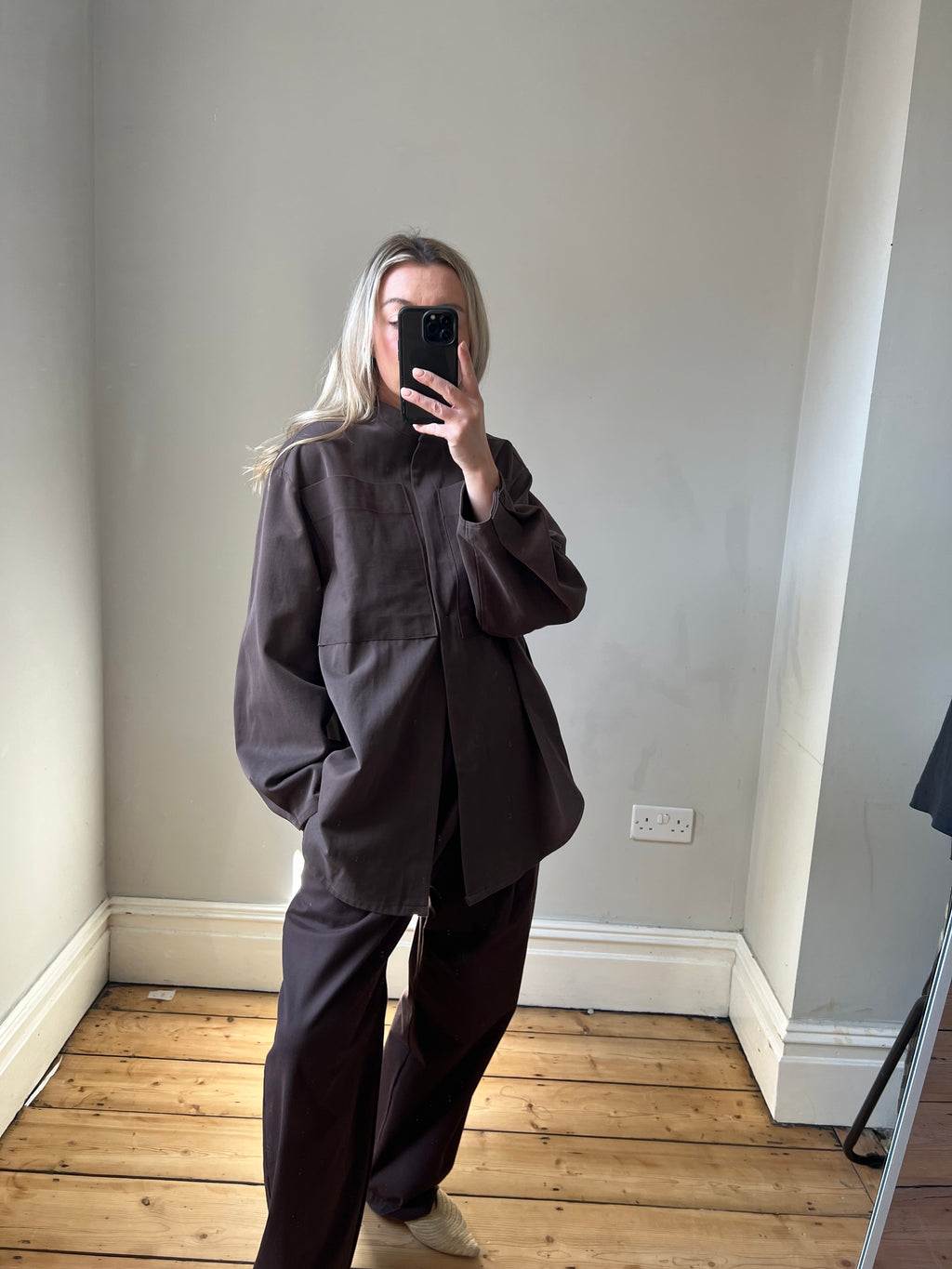 Brown cotton shacket -sample