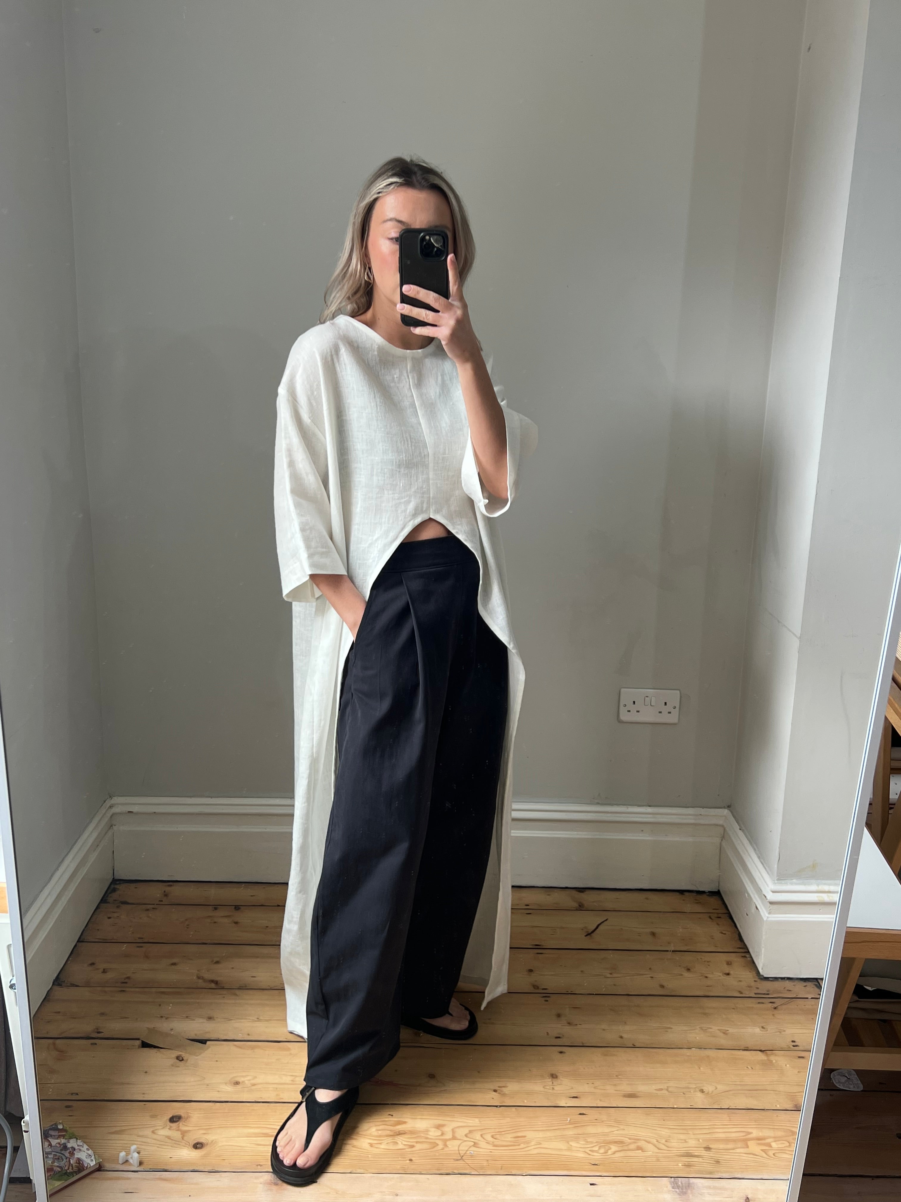 Linen Longline Split T-Shirt